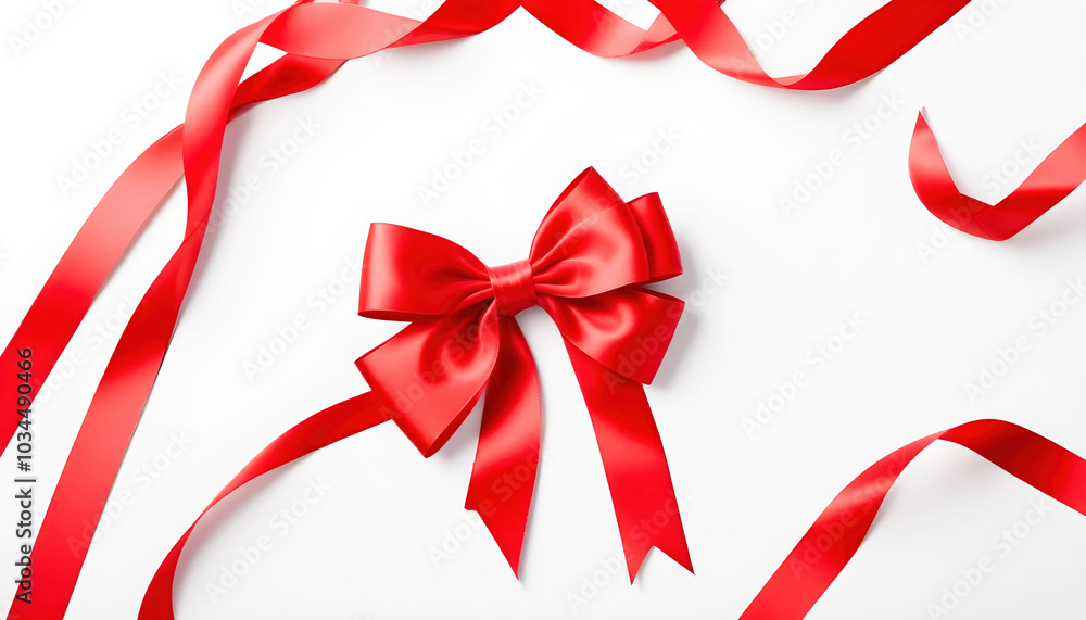 A red satin ribbon with a bow displayed on a white background, perfect for gifts, decorations, or festive occasions, adding a touch of elegance and charm A red satin ribbon with a bow displayed on a white background, perfect for gifts, decorations, or festive occasions, adding a touch of elegance and charm