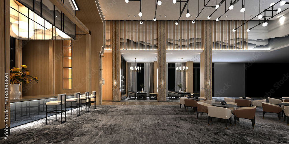 © murattellioglu - 3d render luxury hotel reception lobby © murattellioglu - 3d render luxury hotel reception lobby