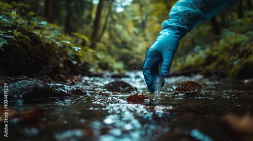 The environmental engineer meticulously collects a water sample from a sewage treatment plant for quality testing and analysis.