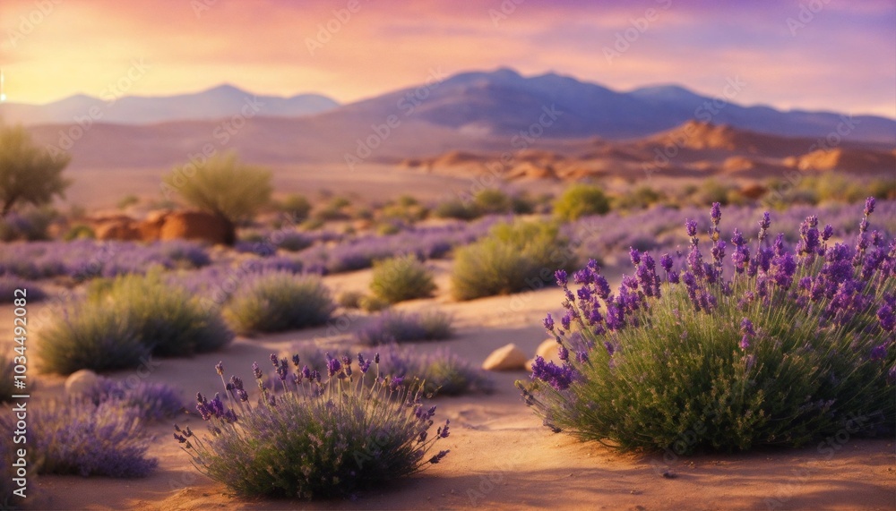 Lavender field at sunset, AI generated Lavender field at sunset, AI generated
