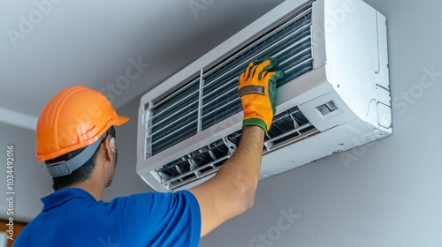 An HVAC technician cleaning an air conditioner's filter is a crucial step in maintaining a high level of cooling.