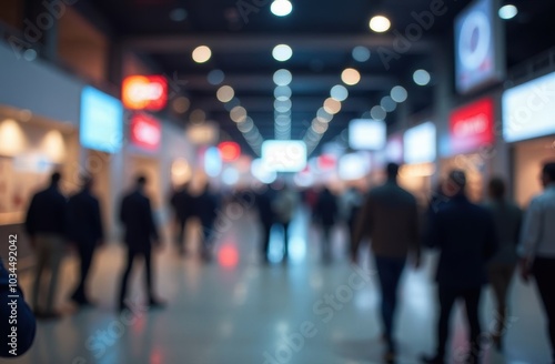 Wallpaper Mural Blur, defocused background of public exhibition hall. Business tradeshow, job fair, or stock market. Organization or company event, commercial trading, or shopping mall marketing advertisement concept Torontodigital.ca