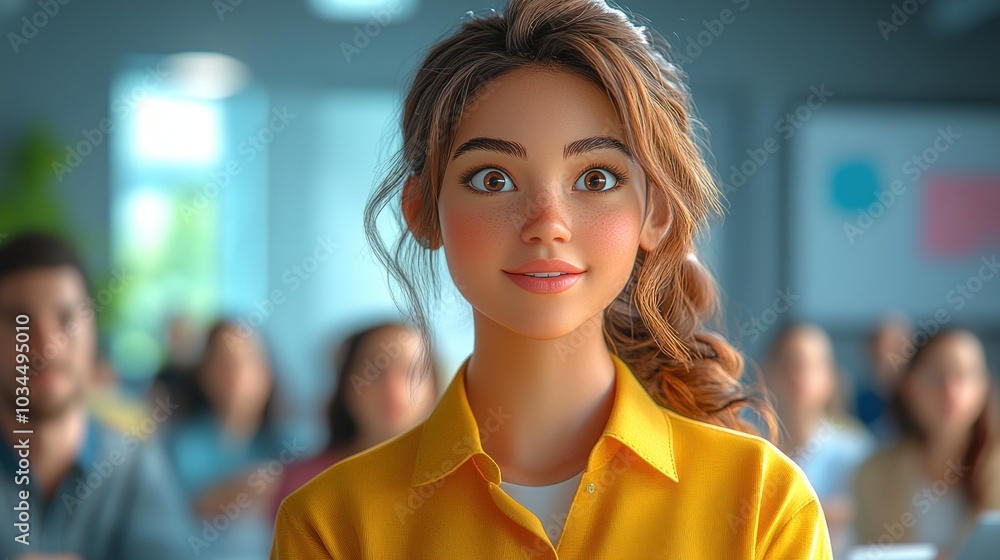 Smiling Woman in a Yellow Shirt Smiling Woman in a Yellow Shirt