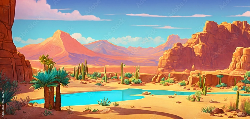 Naklejka premium Colorful desert illustration art, AI generated