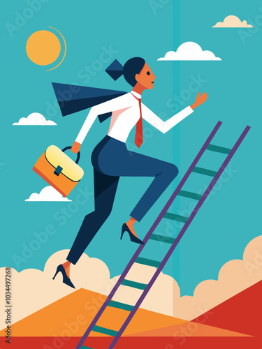 Woman climbing career ladder