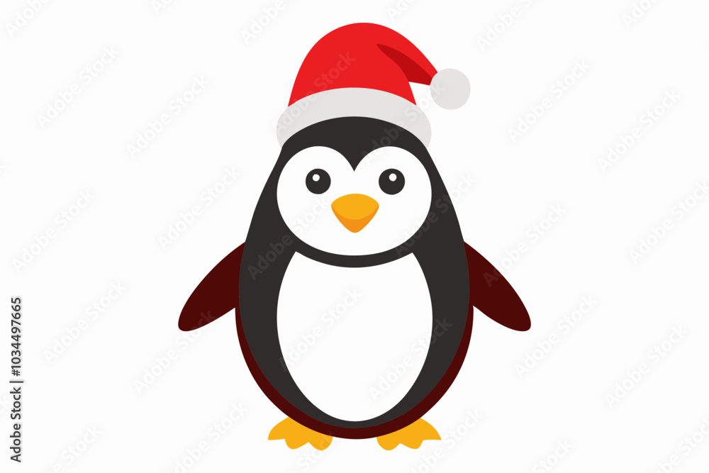 Penguin with Santa Claus hats isolatedon white,vector new year elements for christmas design Penguin with Santa Claus hats isolatedon white,vector new year elements for christmas design