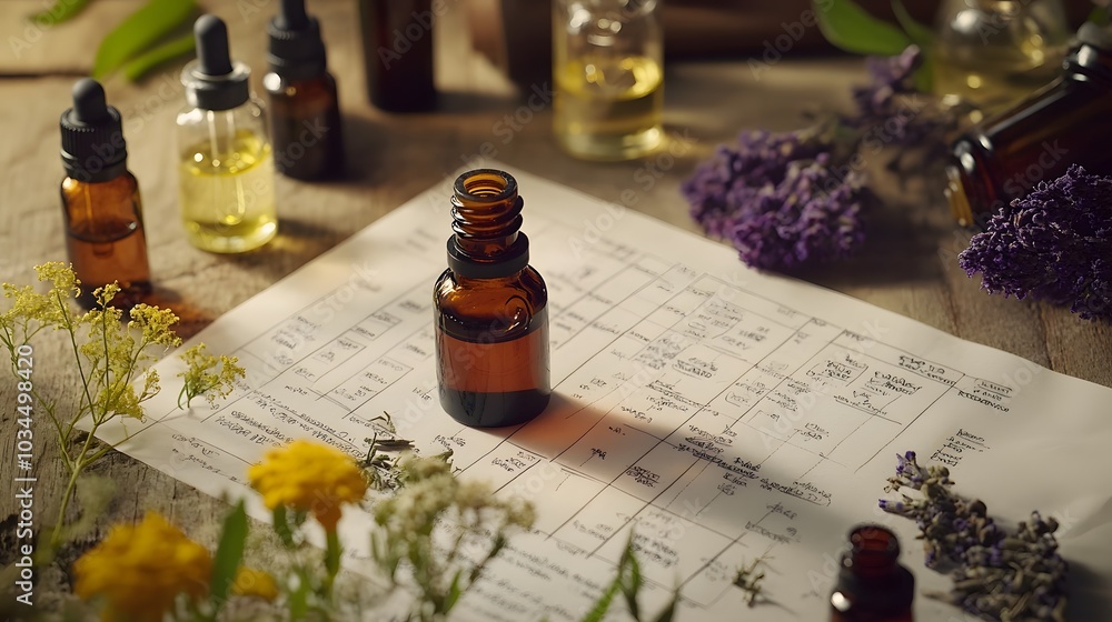 aromatherapy on science sheet with herbs. aromatherapy on science sheet with herbs.