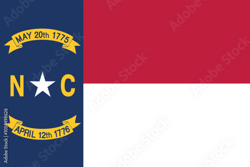Normal flag of the United States federal state of NORTH CAROLINA with original aspect ratio