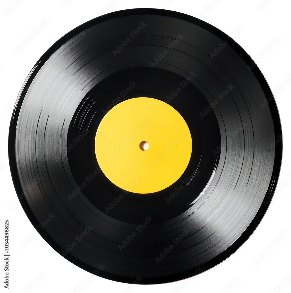 Black vinyl record with yellow center disk. Black vinyl record with yellow center disk.