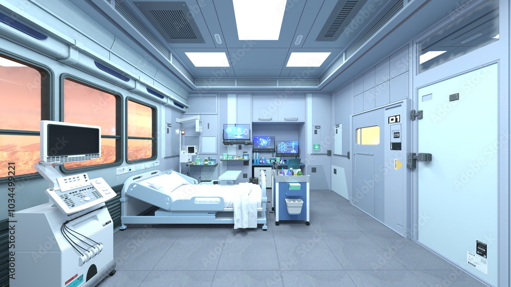 宇宙船内の病室 3DCGレンダリング 宇宙船内の病室 3DCGレンダリング