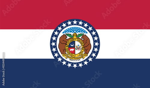 Normal flag of the United States federal state of MISSOURI with original aspect ratio
