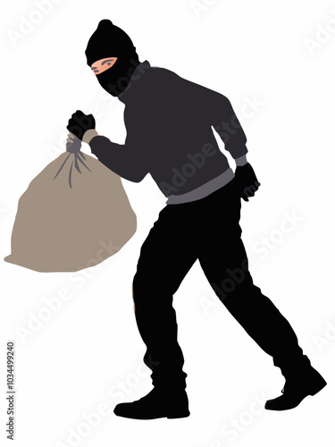 Side View Of A Robber Carrying Sack