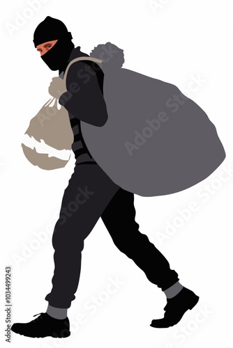 Side View Of A Robber Carrying Sack