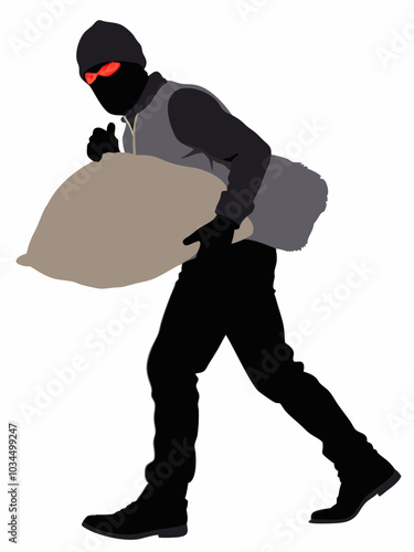 Side View Of A Robber Carrying Sack