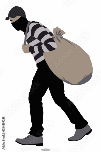 Side View Of A Robber Carrying Sack