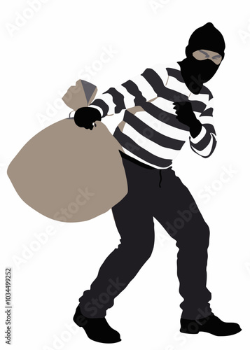 Side View Of A Robber Carrying Sack