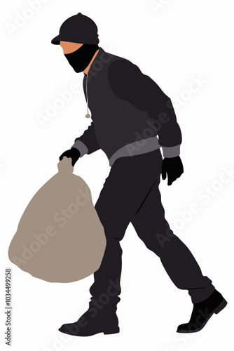 Side View Of A Robber Carrying Sack
