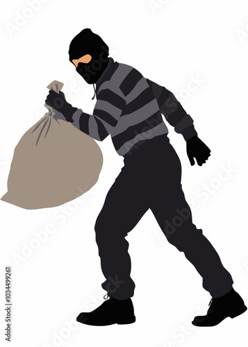 Side View Of A Robber Carrying Sack