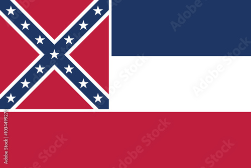 Old normal pre-2021 flag of the United States federal state of MISSISSIPPI with original aspect ratio