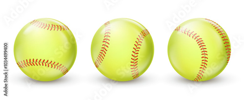 Baseball ball vector icon. Green softball set. Base ball equipment illustration