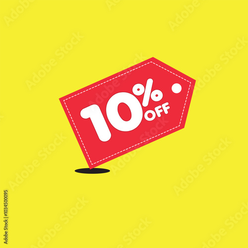 Sale red tag with 10% percent discount isolated on white background. 10% off sale sign. Vector illustration. Red Tag Discount 10%
