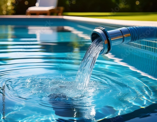 Wallpaper Mural a close up of a water pipe filling a swimming pool highlighting pool maintenance Torontodigital.ca