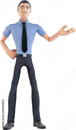 Cartoon businessman pointing with hand on hip