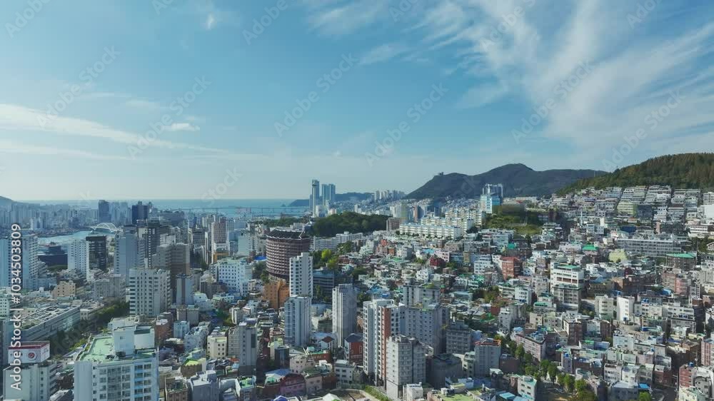 Drone View of Busan city in South Korea, Busan Station, Summer, 60fps Drone View of Busan city in South Korea, Busan Station, Summer, 60fps