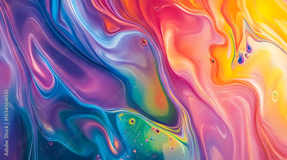 Obraz premium Vibrant Iridescent Abstract Fluid Art with Colorful Swirls and Patterns