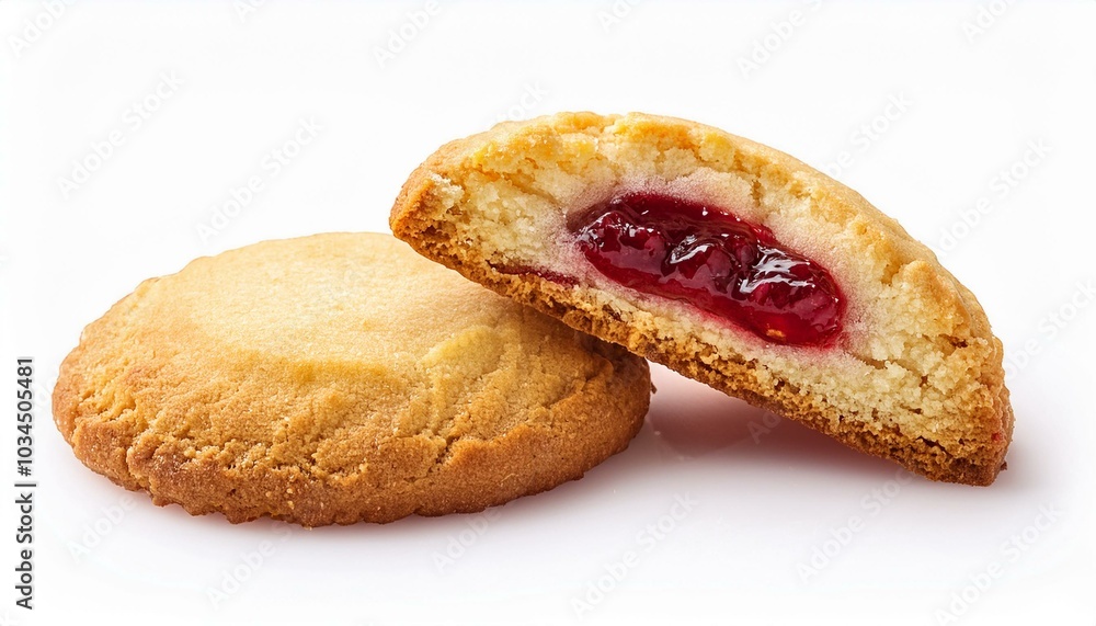 delicious homemade raspberry jam filled cookies isolated on white background delicious homemade raspberry jam filled cookies isolated on white background