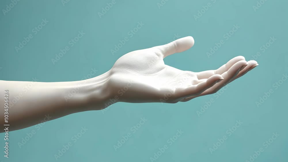 A hand reaches out with an open palm, as if offering something to the viewer A hand reaches out with an open palm, as if offering something to the viewer
