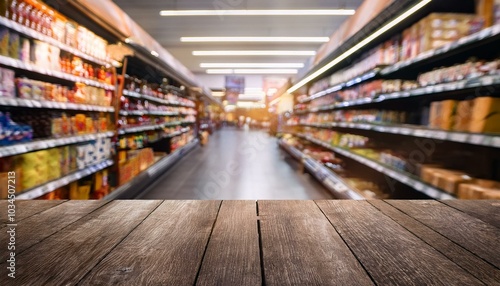 market aisle and shelves blurred background