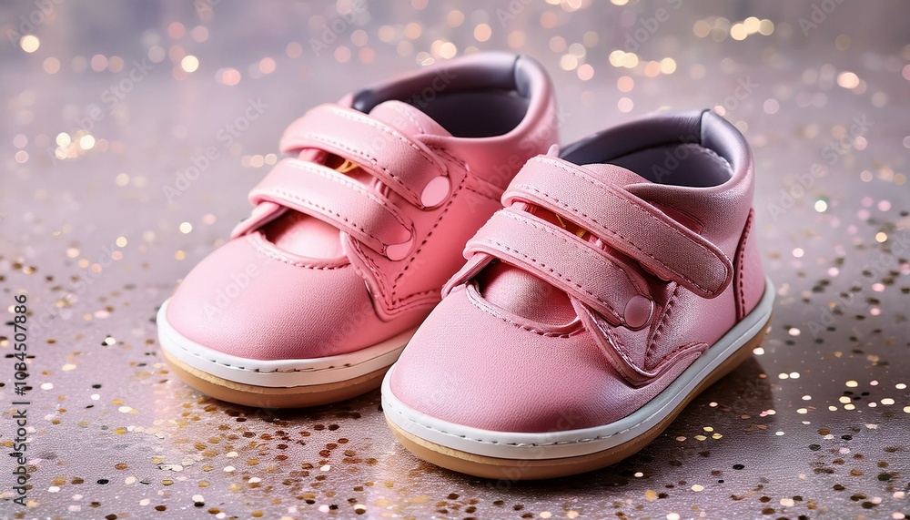 pink infant footwear on speckled backdrop pink infant footwear on speckled backdrop