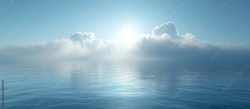 Serene Ocean Horizon with Sunlit Clouds Serene Ocean Horizon with Sunlit Clouds