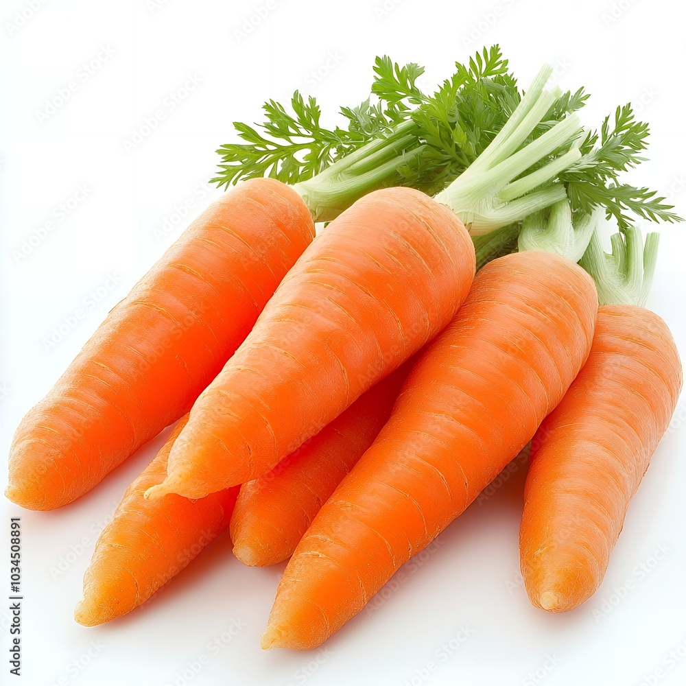 Fresh, orange carrots with green tops. Fresh, orange carrots with green tops.