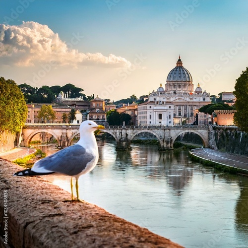 seagull on the tiber river in rome