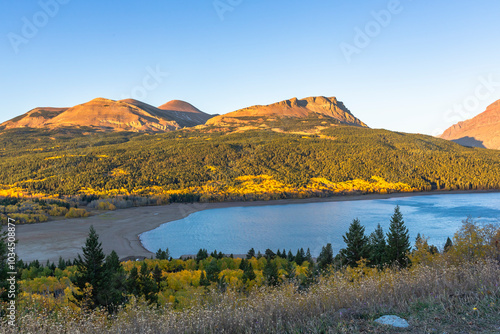 Lower Two Medicine Lake in Montana in autumn colors photo