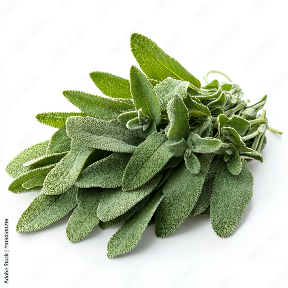 Fresh green sage leaves on white background. Fresh green sage leaves on white background.