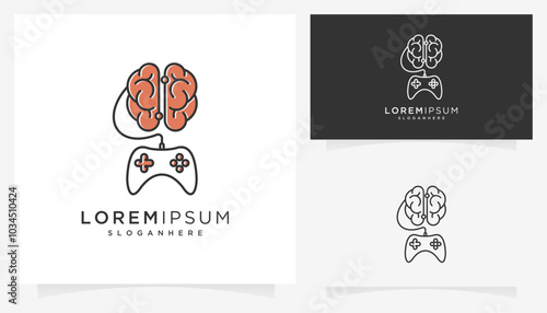 Abstract vector of joystick games and brain icons symbols, a hobby that trains brain intelligence logo design ideas.