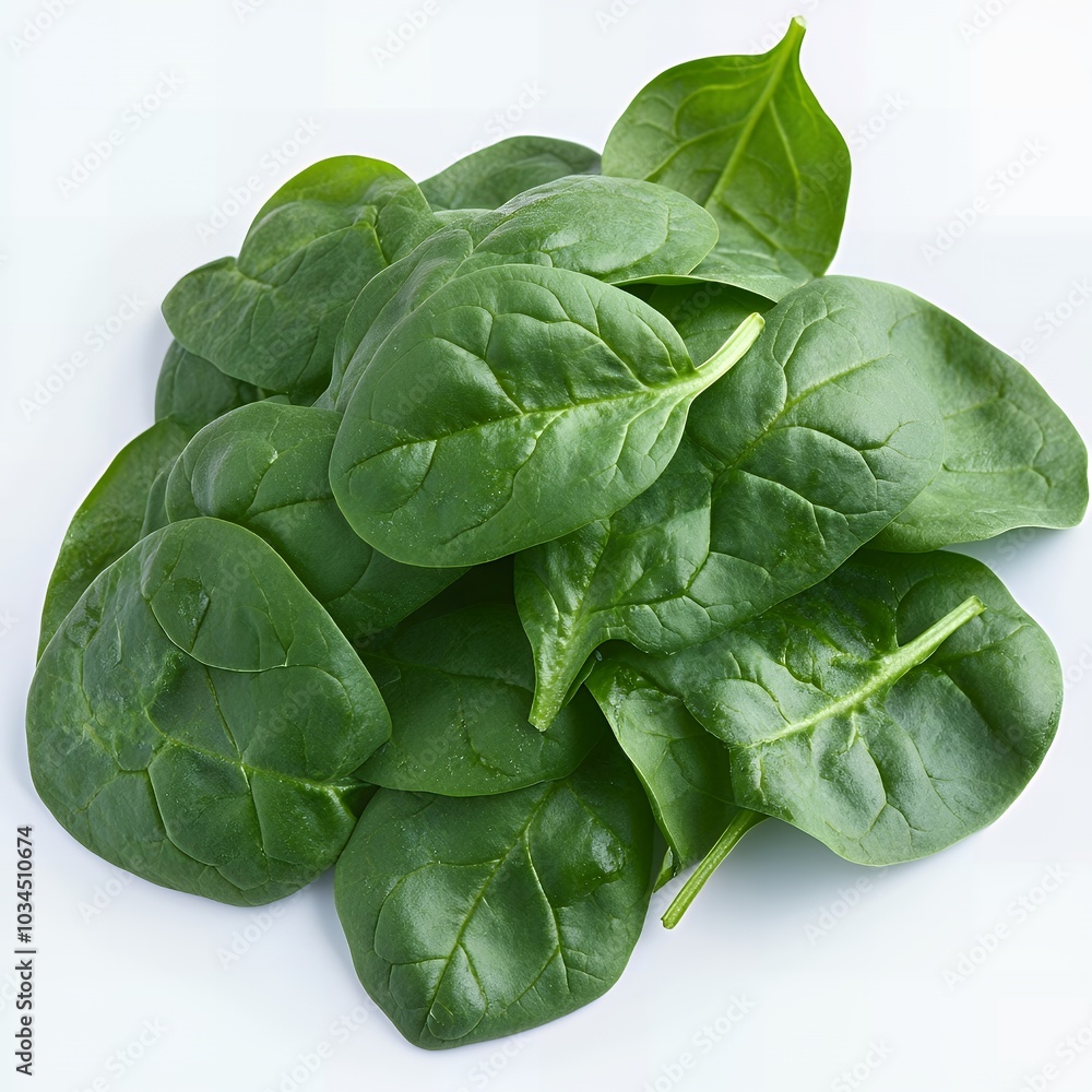Obraz premium Fresh spinach leaves on a white background.