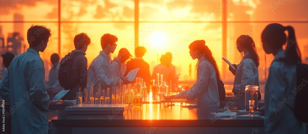Silhouettes of Students in a Lab at Sunset Silhouettes of Students in a Lab at Sunset
