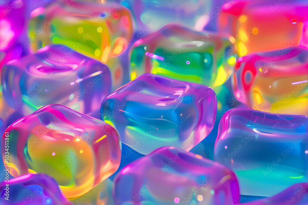 Fototapeta premium Colorful rainbow jelly, gelatin sweet candys. Design template for wallpaper, backdrops and backgrounds for kids