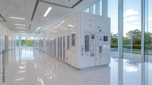 Modern biotech facility showcasing cutting-edge vaccine production through advanced cell culture techniques in a spacious laboratory environment