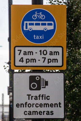 Quadro su tela Bus and Taxi Lane with Traffic Enforcement Cameras