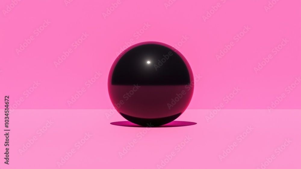 Obraz premium A striking matte black sphere contrasts beautifully against a vivid magenta background, casting soft shadows that enhance its elegance