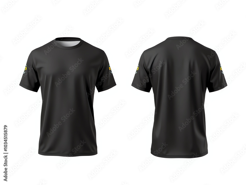 Black t-shirt template front and back, showcasing a stylish and modern design