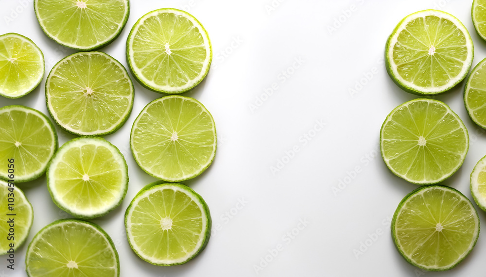 slices lime fruit pattern with side position provides copy space for text. background concept isolated white slices lime fruit pattern with side position provides copy space for text. background concept isolated white