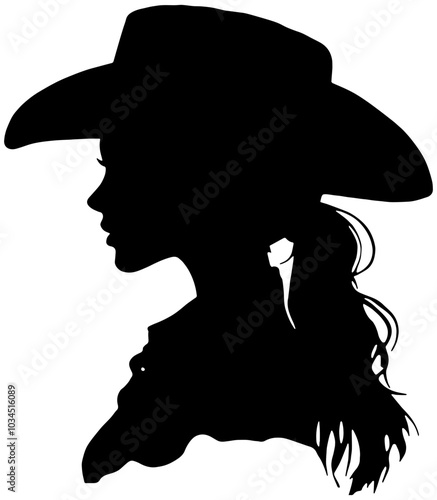 Silhouette of a cowgirl wearing a cowboy hat