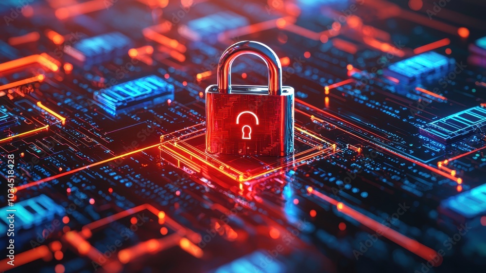 Cyber Security Concept: Red Lock Standing Out Among Blue Locks on Digital Interface Cyber Security Concept: Red Lock Standing Out Among Blue Locks on Digital Interface