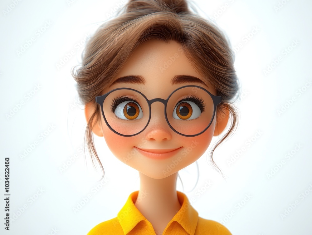Smiling Cartoon Girl with Glasses Smiling Cartoon Girl with Glasses